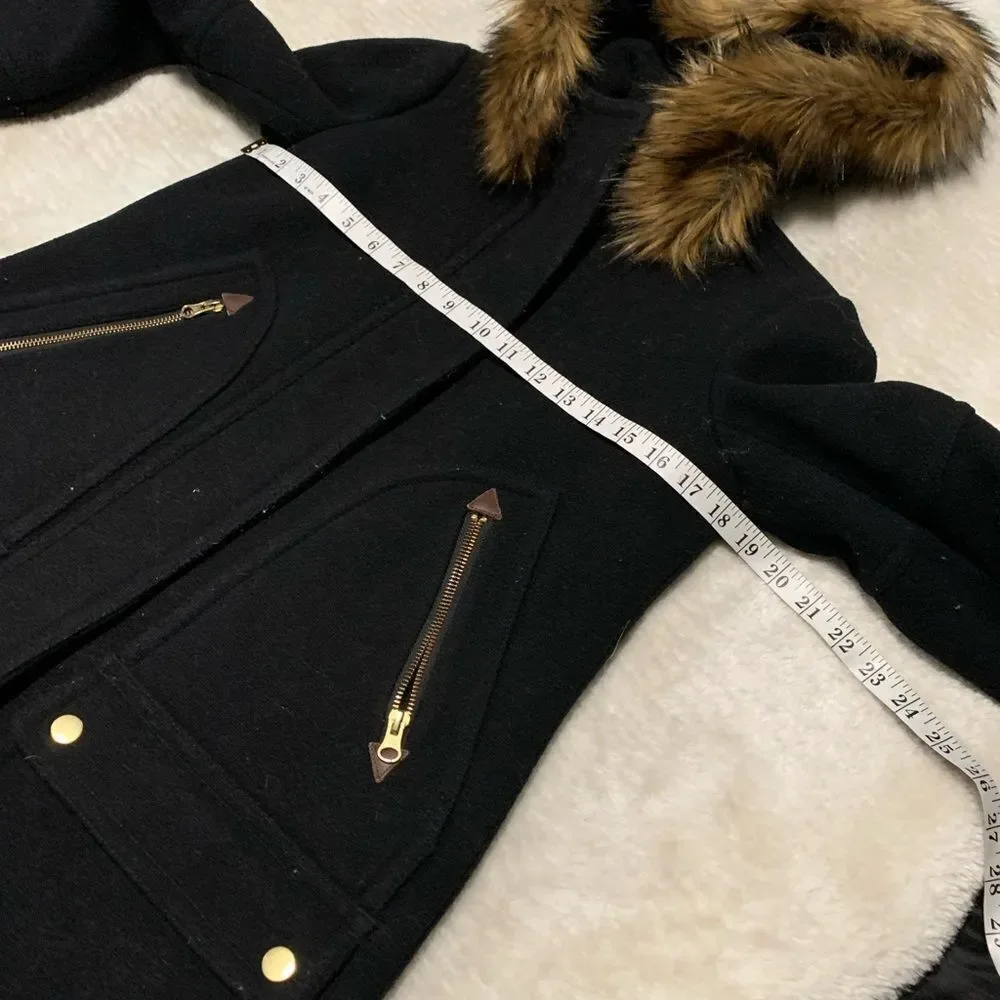 J.CREW Women Size 0 Black Chateau Parka‎ in Italian Stadium-Cloth Wool Coat